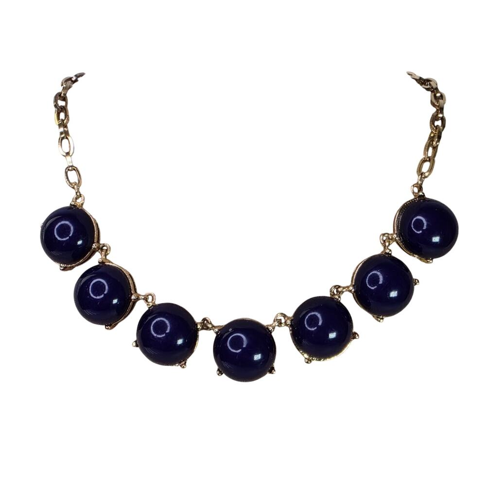 Vintage Necklace Dark Blue Bead on Gold Tone Chain 16 Inch
